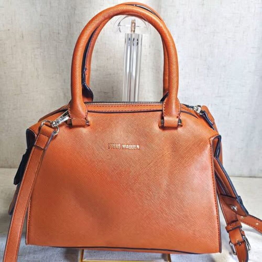 Steve Madden Brown Satchel Top Handle Bag Zip Detachable Adjustable Strap